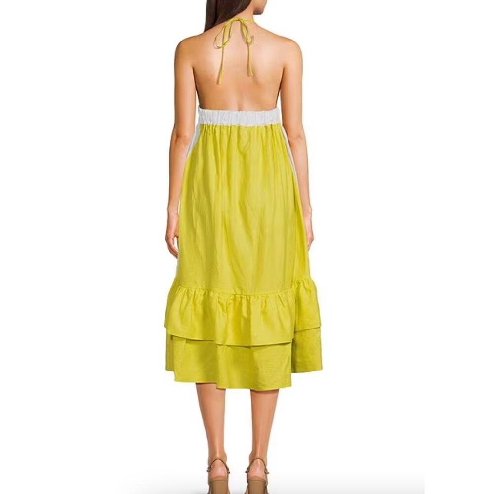 Fanm Mon Yamile Floral Embroidered Halter Linen Midi Dress | S, Yellow NWT $269 - Picture 2 of 8
